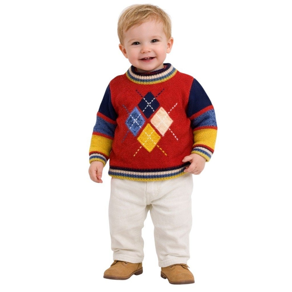 Baby Togs Boy Argyle Sweater Red Blue Yellow Long Sleeve Mock Neck 12 Months